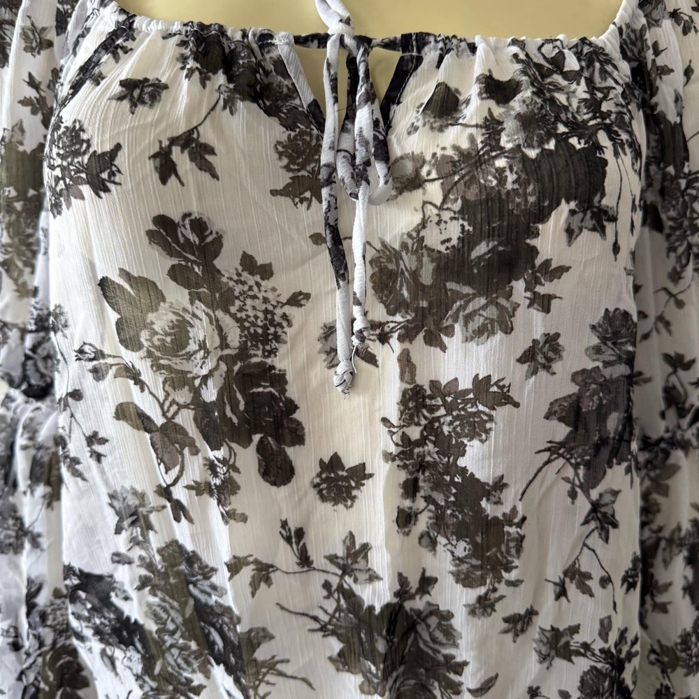 Women's Floral Blouse Top XL White Black - Picture 2 of 10